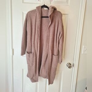 ENTRO Cozy Fuzzy Women's Hooded‎ Cardigan With Pockeys in Mauve NEW Size S